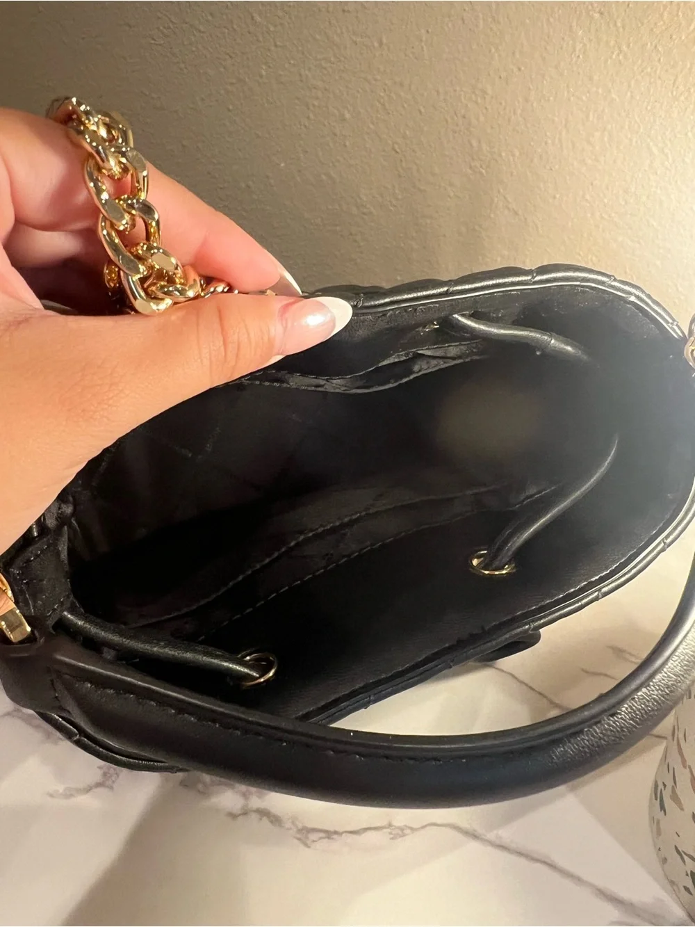 Michael Kors Black Quilted Leather Satchel with Gold Hardware